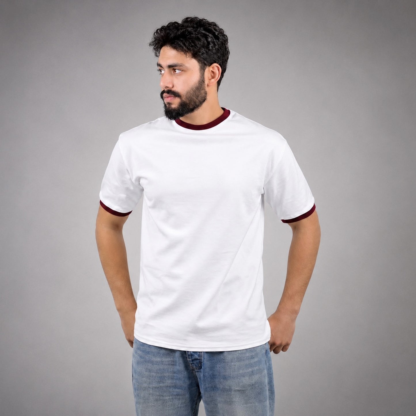 Ringer Tee- White × Burgundy
