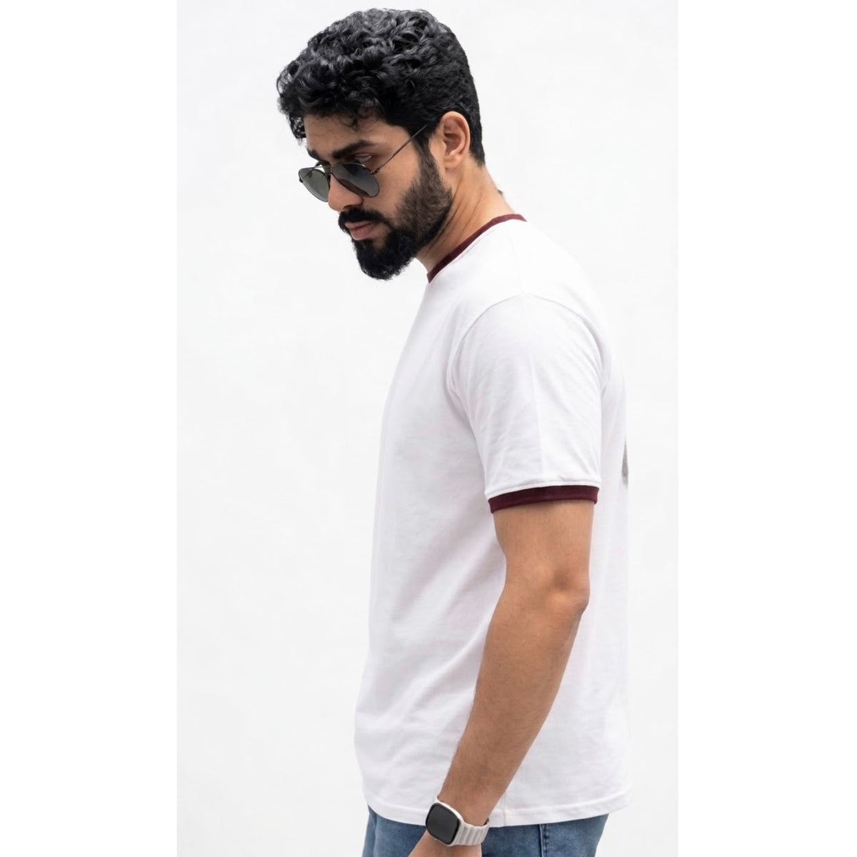 Ringer Tee- White × Burgundy