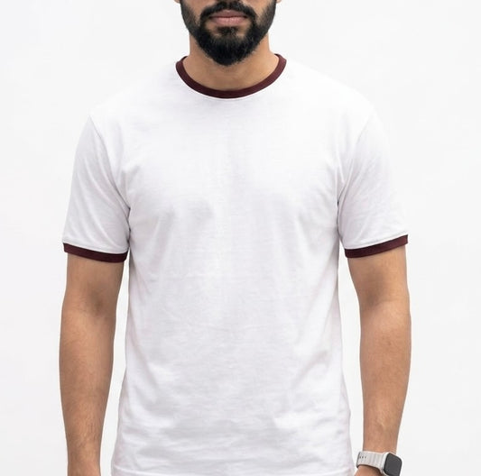 Ringer Tee- White × Burgundy