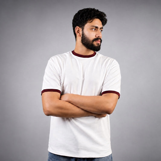 Ringer Tee- White × Burgundy