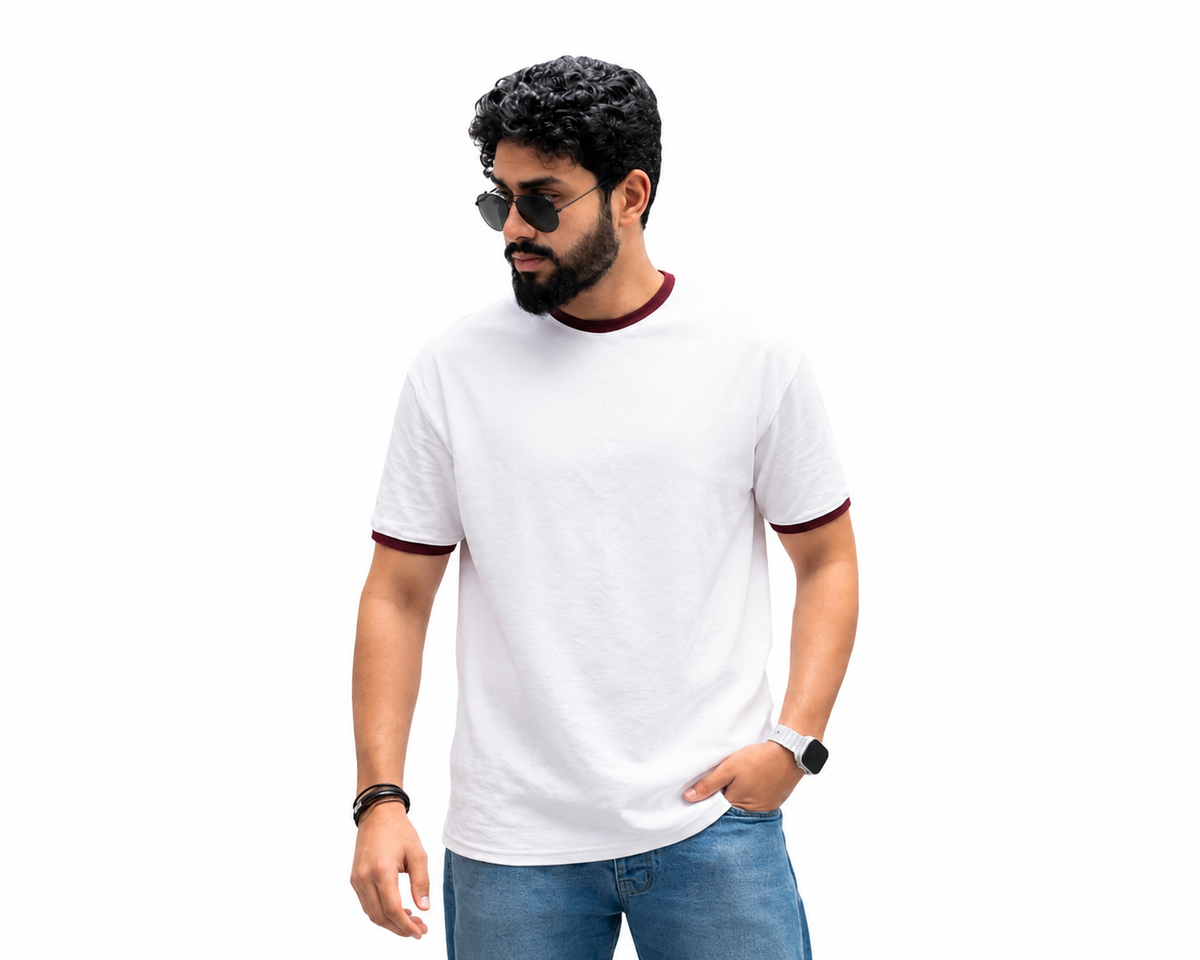 Ringer Tee- White × Burgundy